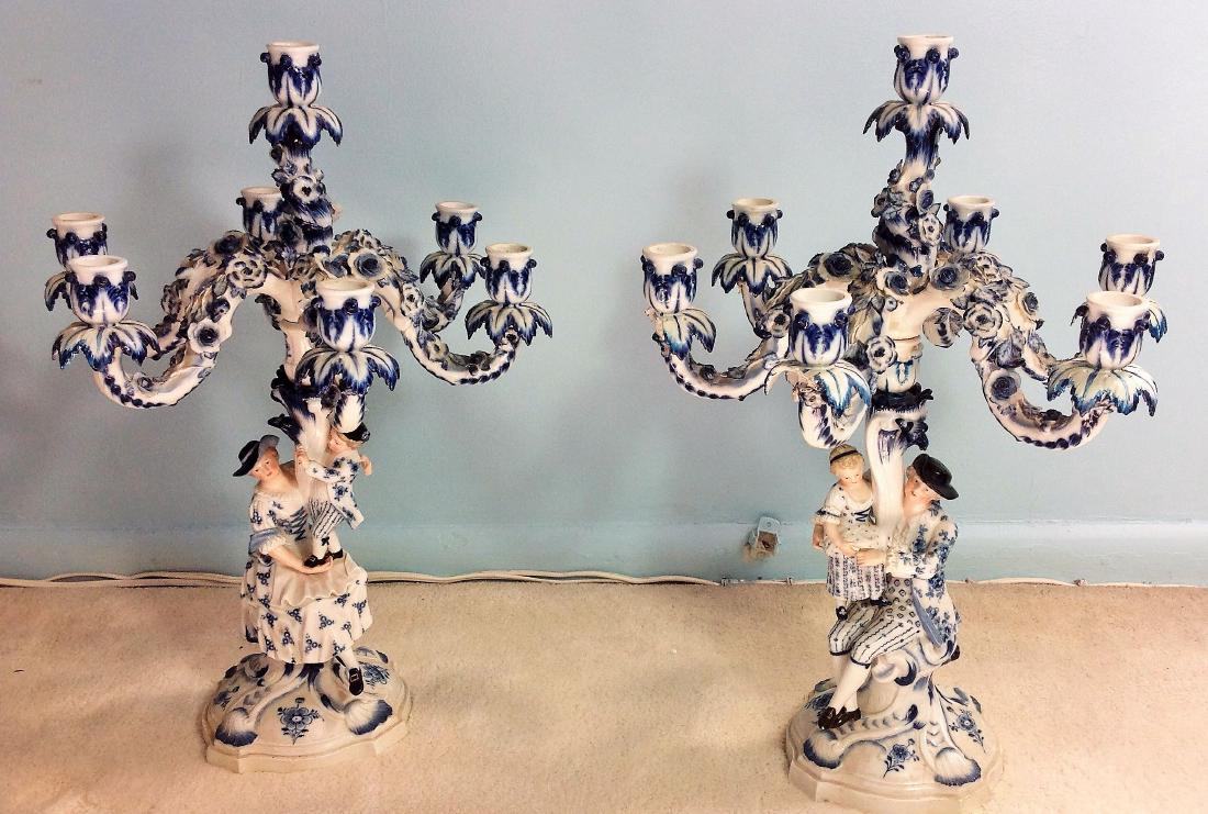 Pair of German Meissen Two Figure Seven Light (1 of 4)