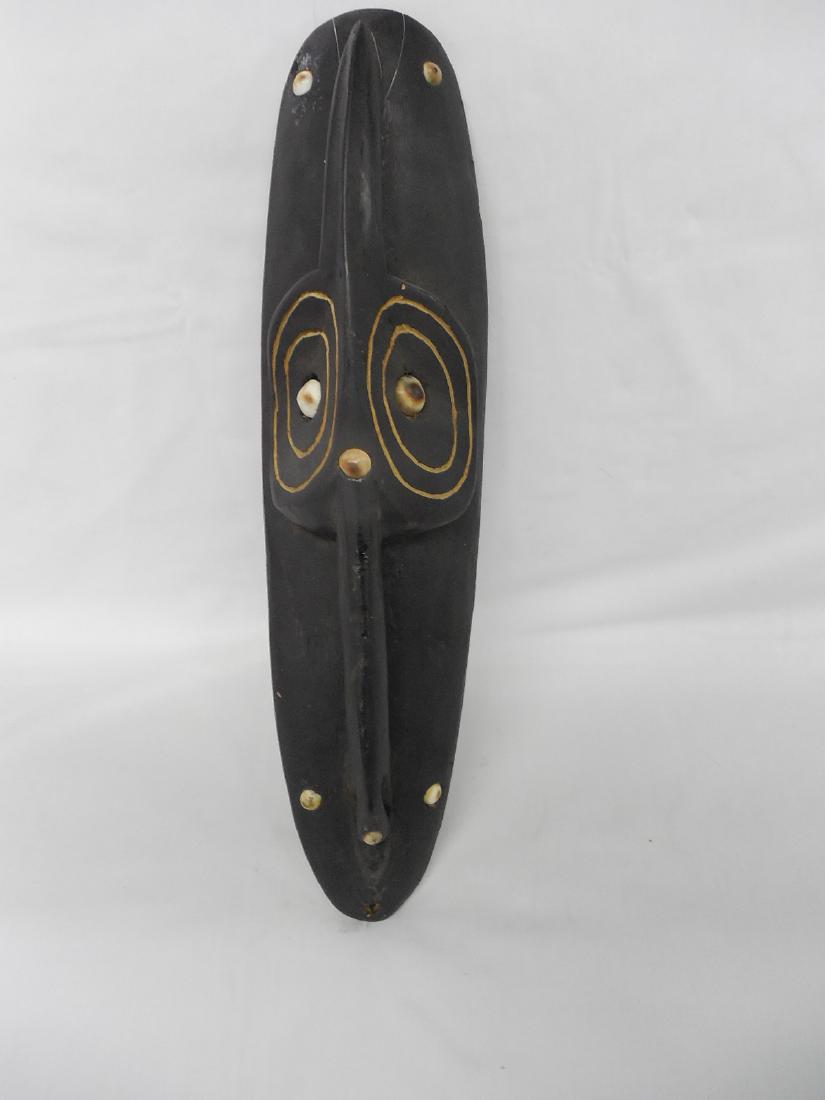 Carved Long Wooden Tribal Art Mask Shell Inlay (1 of 4)