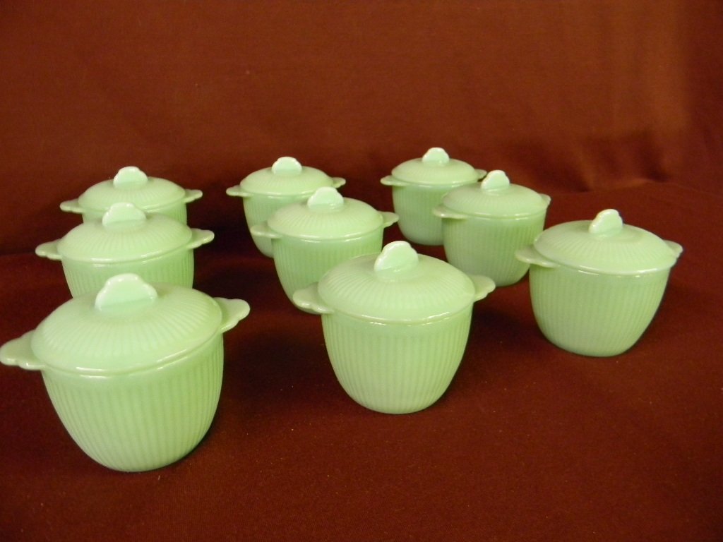 9 Fire King Jadeite Sugar Bowls w/ Lids NOS Jane Ray (1 of 3)