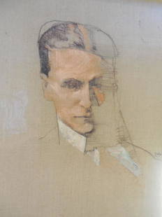 Robert Heindel F Scott Fitzgerald Portrait Franklin: Robert Heindel, portrait of F Scott Fitzgerald, mixed media on canvas, 13" x 12", (26" x 23" framed) from the Franklin Mint Collection, signed lower right, original drawing used for illustration in