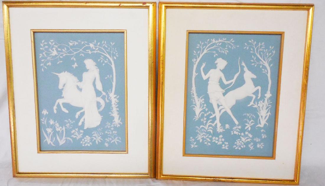 Parian Porcelain Lady & Unicorn, Diana & Stag Franklin: George McMonigle, pair of framed parian porcelain sculptures, 11 1/2" x 8 /2", both have COA on reverse, "Diana and the Stag" & "The Lady and The Unicorn", From the Franklin Mint Archives