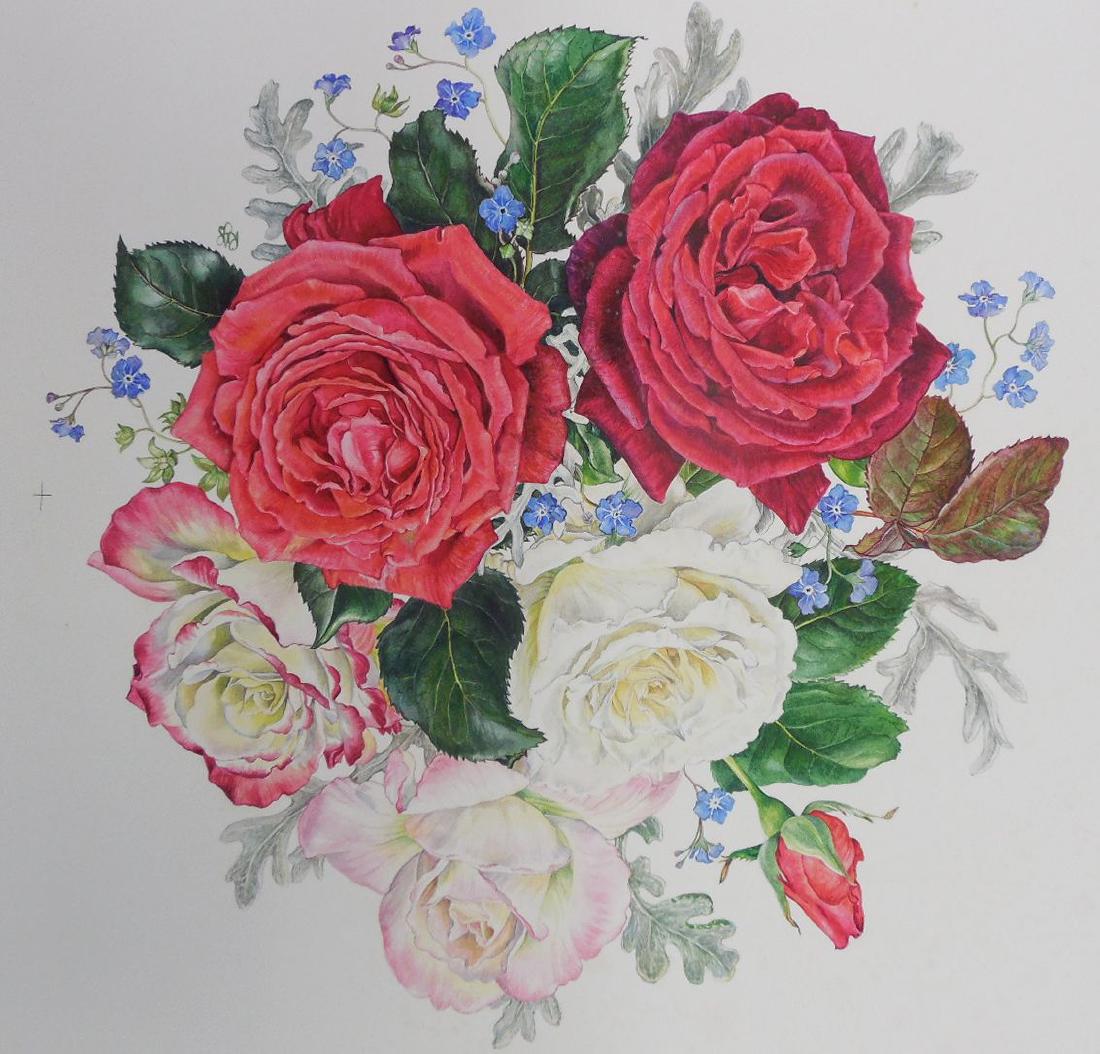 Rosanne Sanders Original Watercolor Roses Botanical (1 of 1)