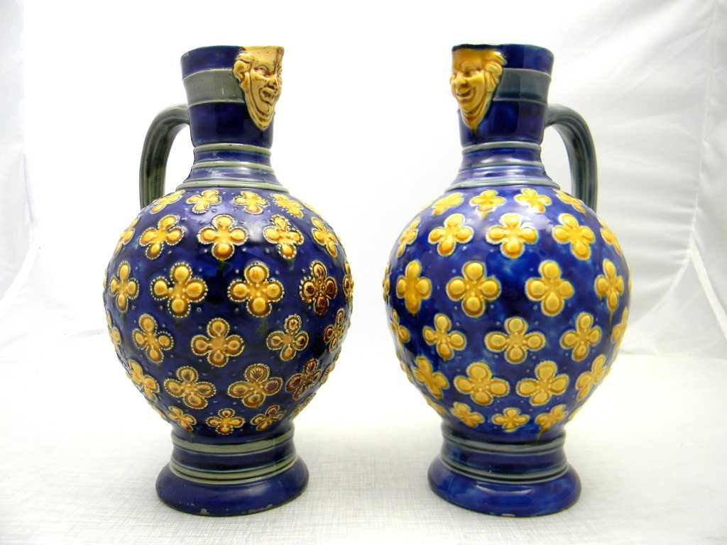Two Minton Cobalt Mask Jug # 596 9 1/2": Two Minton Cobalt Mask Jug # 596 9 1/2"