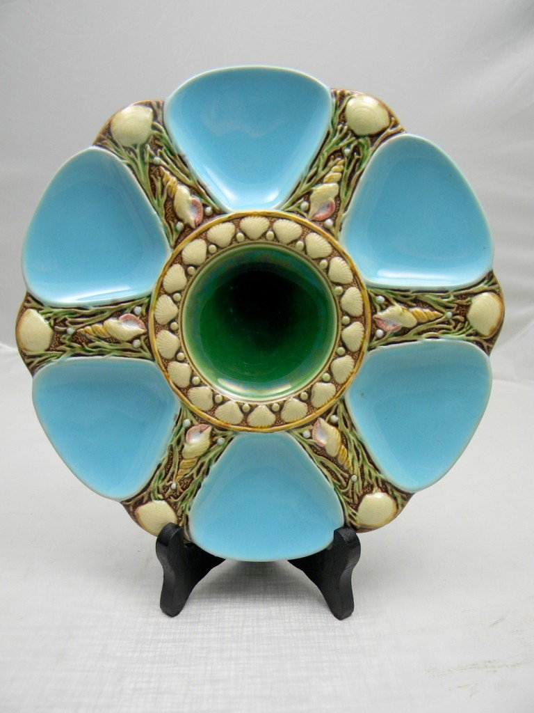 Minton Turquoise Ground Six Well Oyster Plate: Minton Turquoise Ground Six Well Oyster Plate