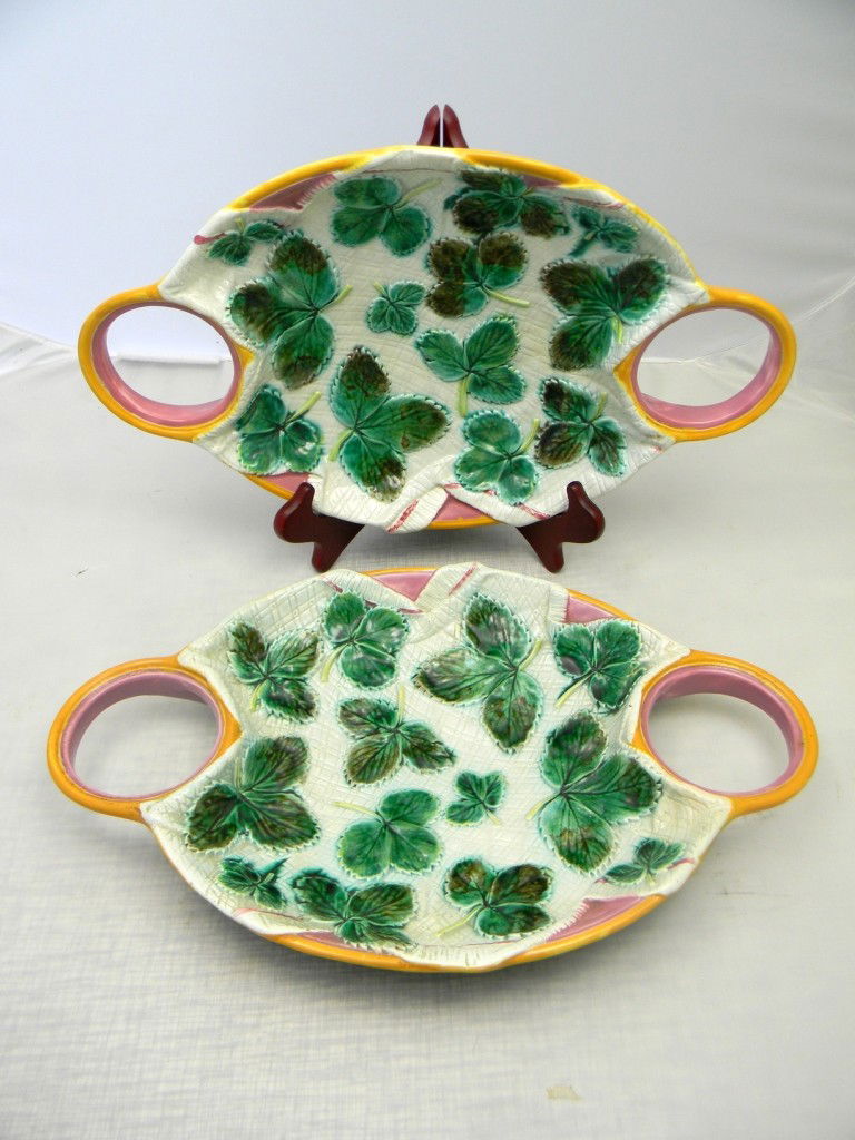 Two George Jones Strawberry Server with Leaf on Na: Two George Jones Strawberry Server with Leaf on Napkin 15"