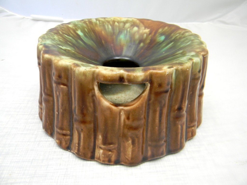 Mottled Green and Brown Bamboo Spittoon 3 1/2": Mottled Green and Brown Bamboo Spittoon 3 1/2"
