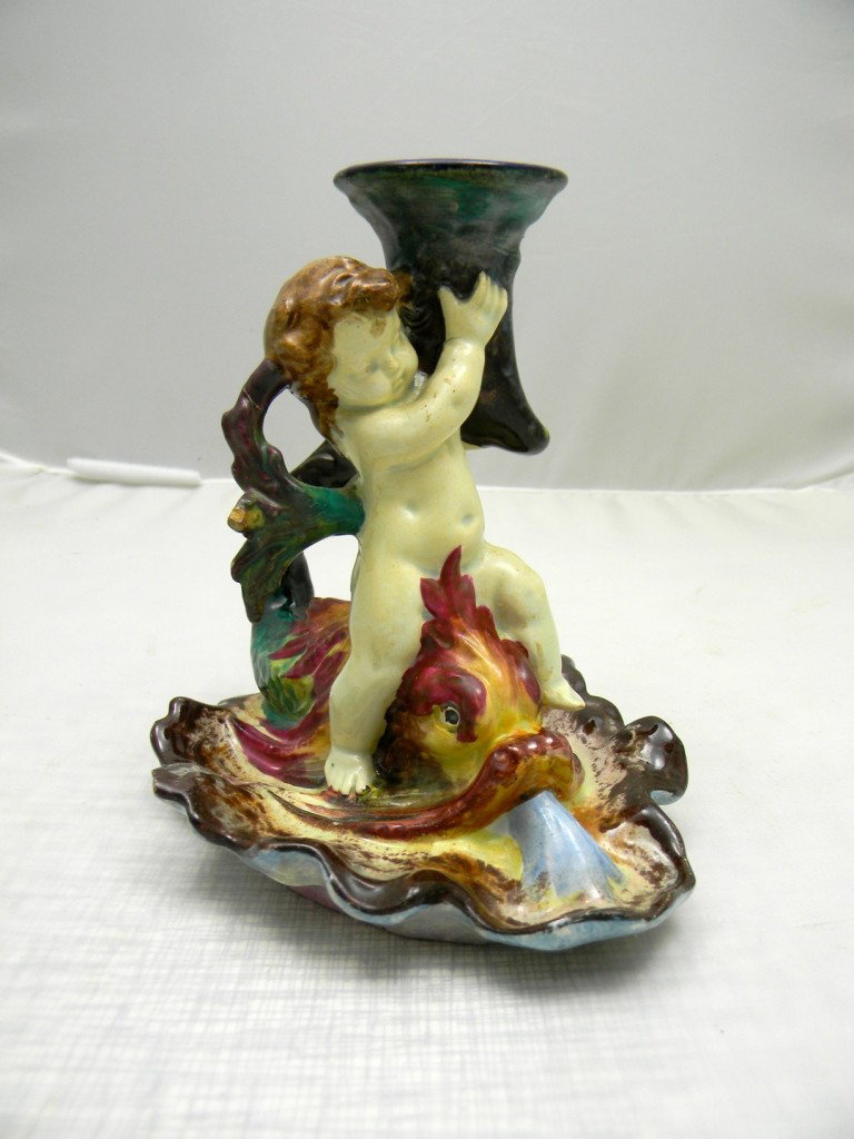 Montereau L.MaC Figure on Dolphin Candle stand 6 1: Montereau L.MaC Figure on Dolphin Candle stand 6 1/4"