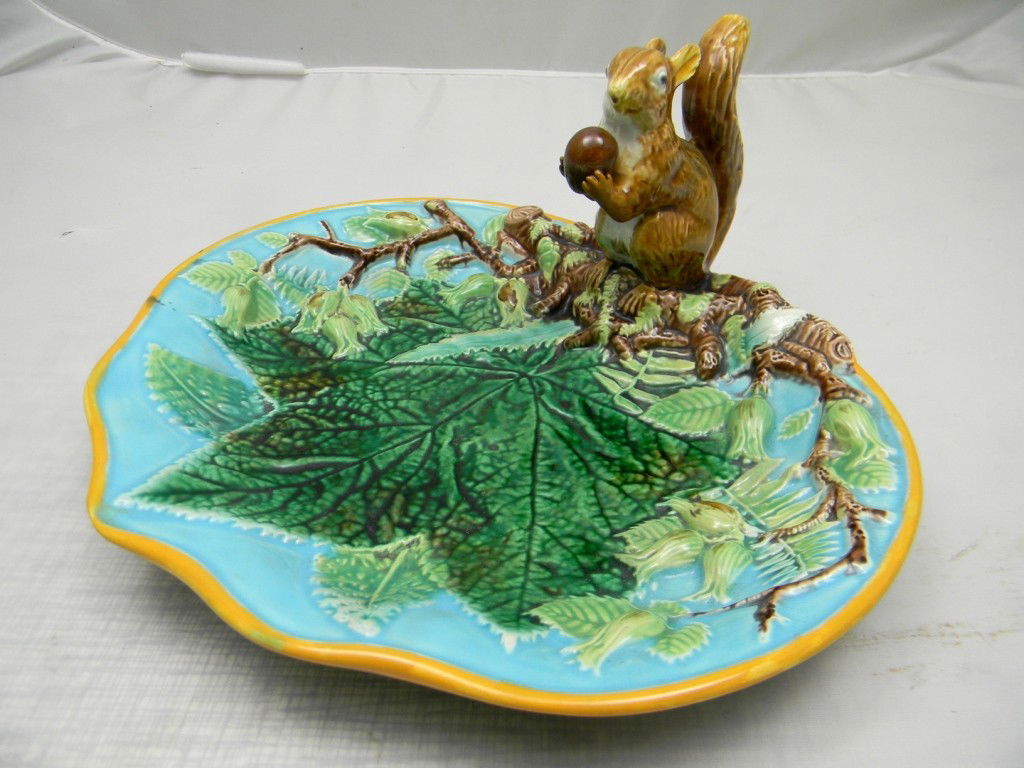 George Jones Squirrel and Chestnut Leaf Nut Dish 1: George Jones Squirrel and Chestnut Leaf Nut Dish 10 1/2"