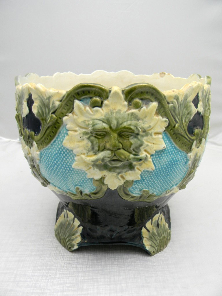 WS & S. Shell Footed and Mask Decorated Jardinière: WS & S. Shell Footed and Mask Decorated Jardinière 8"