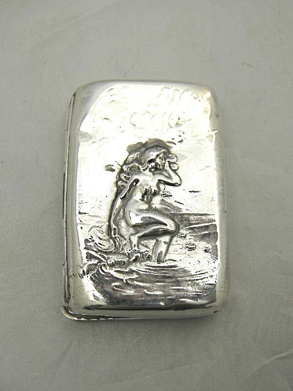 Unger Brothers Art Nouveau Small Cigar Case with R: Unger Brothers Art Nouveau Small Cigar Case with Repousse Female Nude 1.5ozt