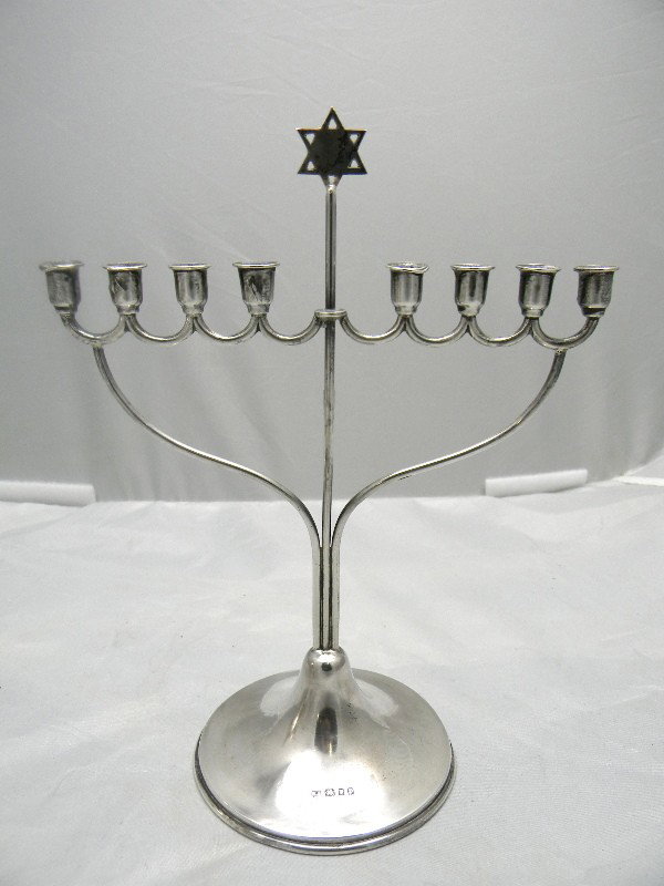 10" English Silver Menorah with Star of David Fini: 10" English Silver Menorah with Star of David Finial 5.4ozt