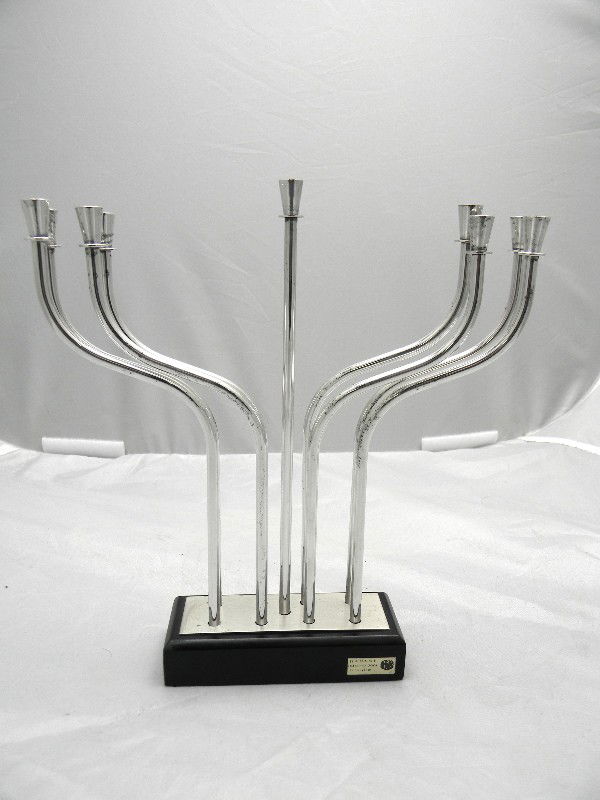 10" Hadnay Studio Menorah with Ebony Base dated 20: 10" Hadnay Studio Menorah with Ebony Base dated 2001