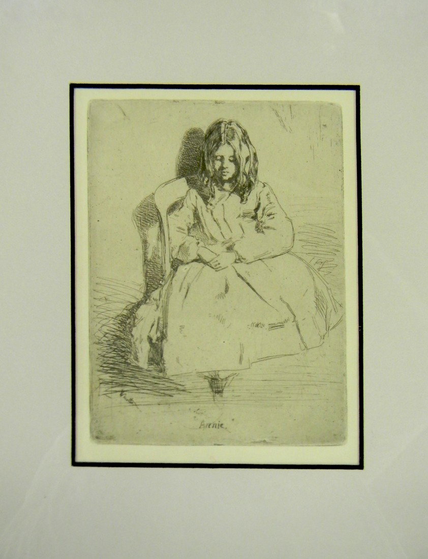 James Abbot McNeil Whistler, 1834-1903,entitled "A: James Abbot McNeil Whistler, 1834-1903,entitled "Annie Seated", Original Etching, 5 1/2" x 4", Framed and Matted.