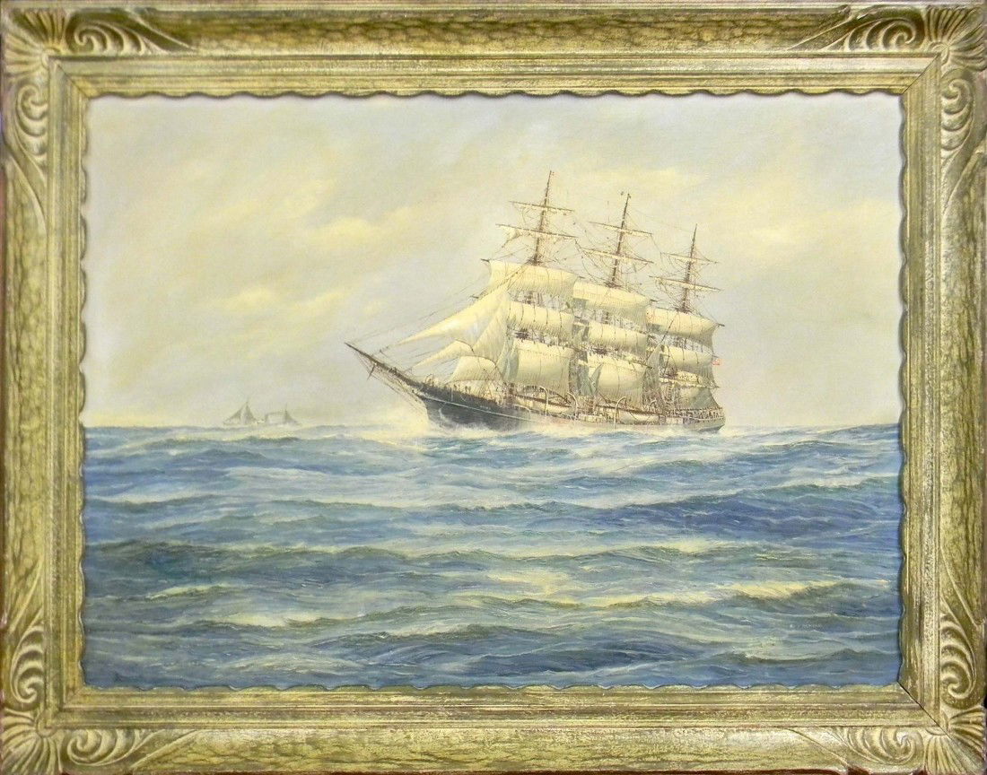 J. Arnold, Clipper Ship Ariel, Oil painting on Can: J. Arnold, Clipper Ship Ariel, Oil painting on Canvas, 24" x 36".