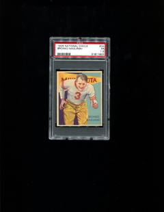 1935 National Chicle #34 Bronko Nagurski - PSA 1.5: Quite possibly the nicest 1935 National Chicle #34 Bronko Nagurski PSA 1.5 (FR) card on the market. Repeated viewing may discern small imperfections (like the minute chip in the right side of the card