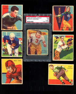 (7) 1935 National Chicle High Numbers with Nagurski: All cornerstone set have rarities or tough cards that make the series worth collecting and the 1935 National Chicle Football set is no different. The high series cards from the National Chicle are