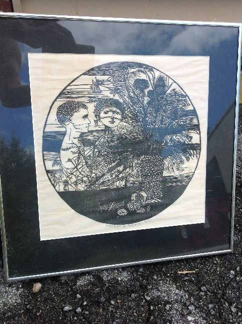 Leonard Baskin A/P Wood Cut Print Children & Still Life: An artist proof wood cut print by Leonard Baskin titled Children & Still Life measuring 13" by 13" Titled and signed in pencil below image and stated as artist proof.