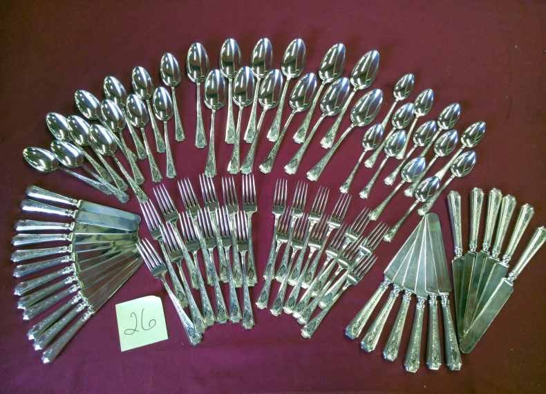 84 Pc Sterling Silver Flatware Set William B Durgin Co: Service for 12- William B. Durgin Co. (became Gorham in 1924) "Fairfax No 4-B engraved 1910' - Bailey Banks & Biddle12 dinner forks12 salad forks12 table spoons12 dessert spoons12 teaspoons12 handled 