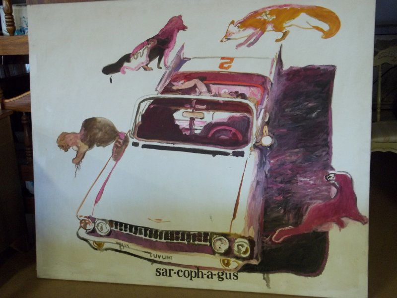 Martin Hoffman, "Sar-coph-a-gus" Backseat Nude: acrylic on canvas, signed lower right, 50.5"h x 60"w