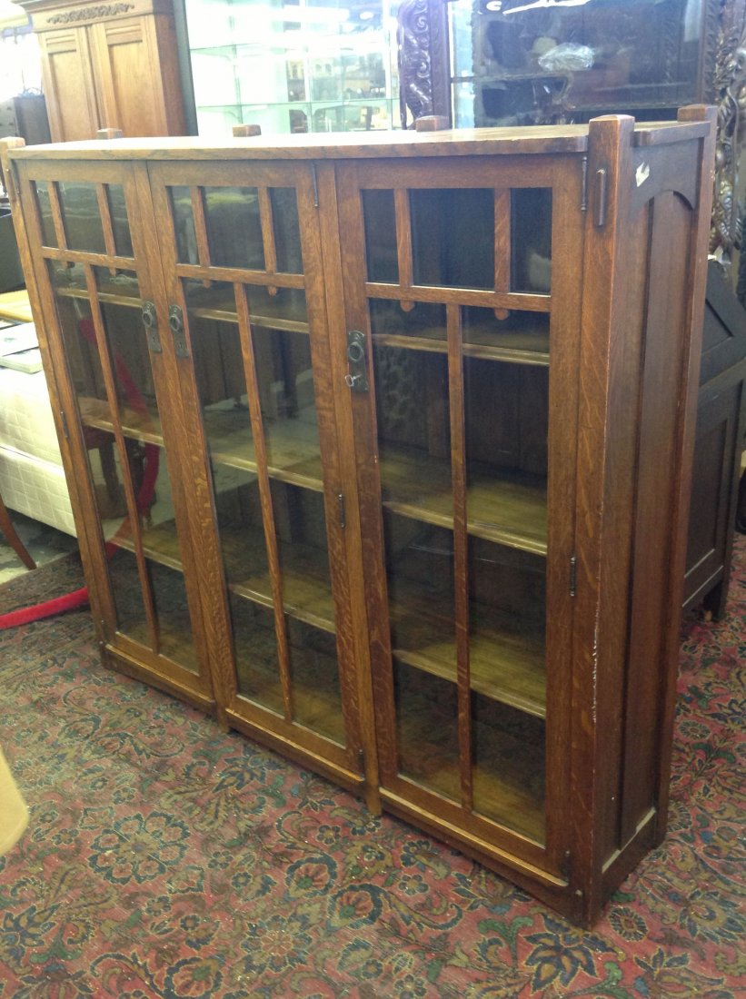 Stickley Brothers 3 Door Mission Oak Bookcase: 54"h x 60 1/2"w x 12"d