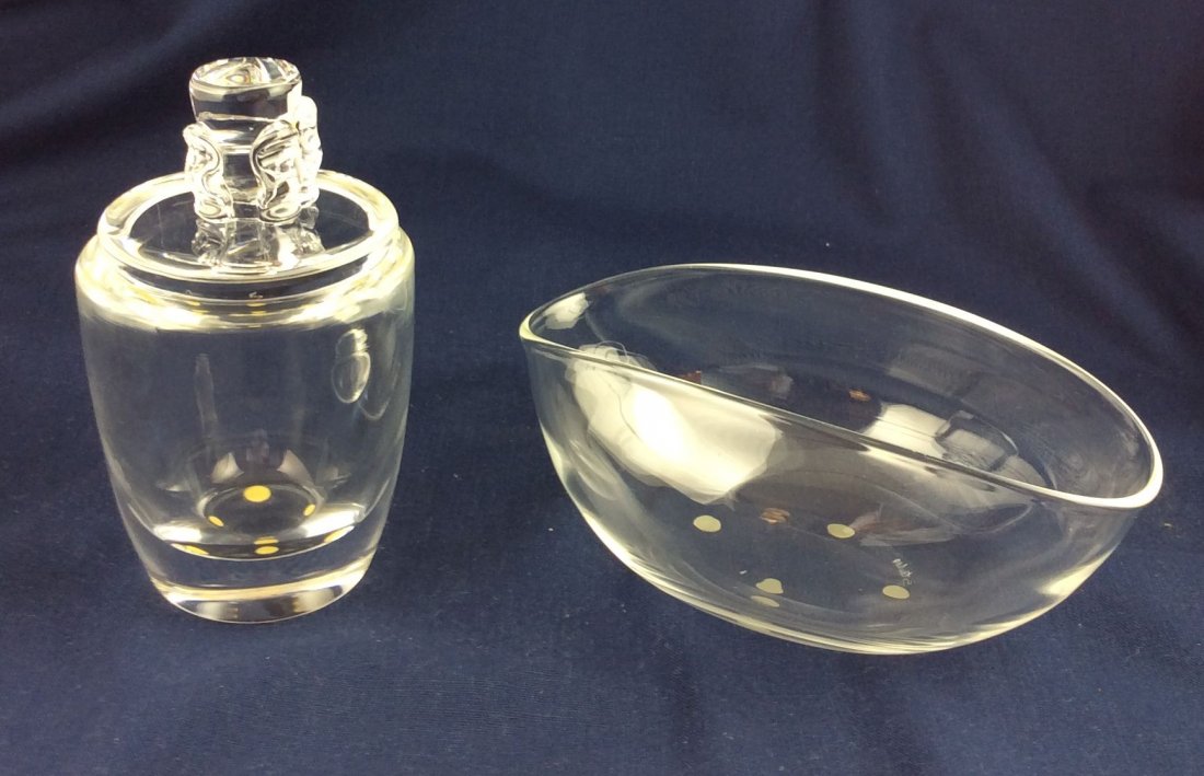 Steuben Glass Bowl & Covered Jar: bowl is 3 3/4"h, jar is 6"H