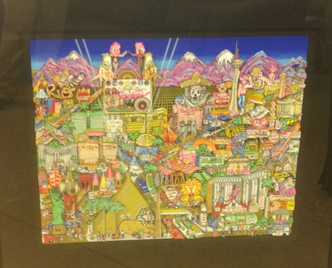 Charles Fazzino 3D Pop Art "...Fabulous Las Vegas": "Welcome to the Fabulous Las Vegas" 46/100PR, pencil signed lower right, 28"H x 34"W - with additional painting on back painting unique and personal, artist signature and date (1997) included. 777 Las