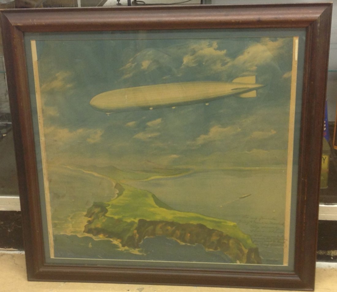 Vtg E Bauer Graf Zeppelin Poster Signed by Clara Adams: Vintage E Bauer Hamburg, Graf Zeppelin Poster with Commemorative,To My Friends Mary & Maurice Maslak, Very sincerely, Clara Adams (First woman to fly across the Atlantic from West to East in Graf Zepp