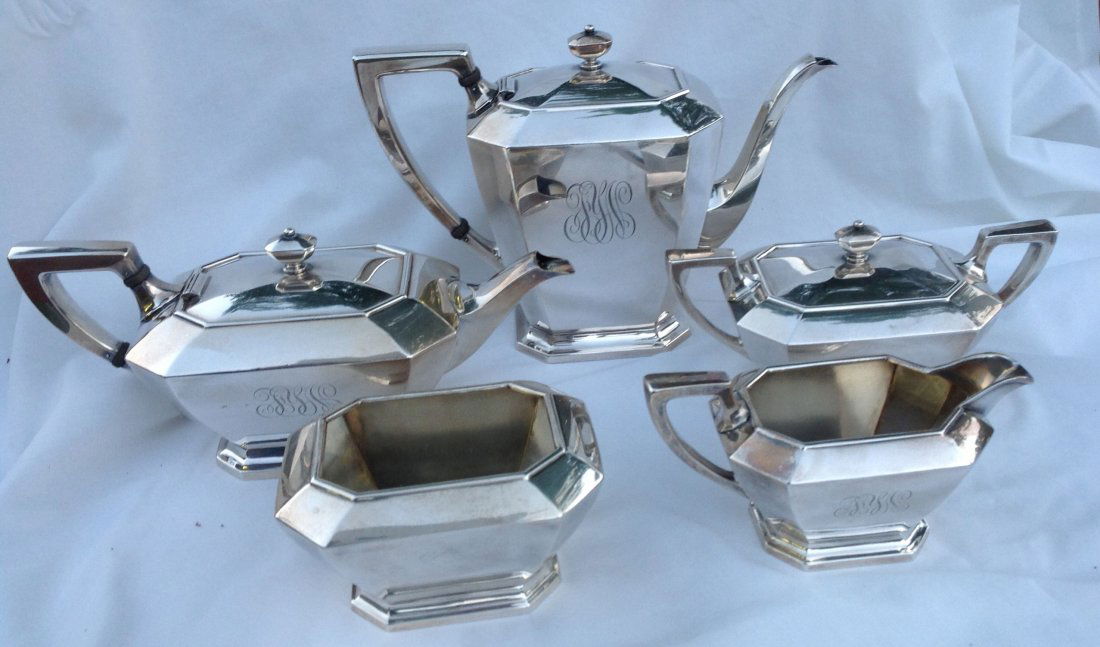 5 pc Gorham Sterling Silver Tea Set Fairfax Pattern & (1 of 7)