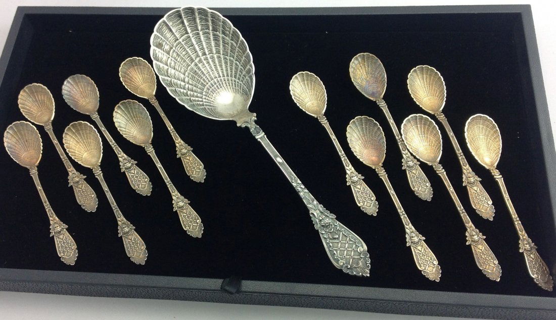 Set of 13 Ornate European Vermeil .800 Silver Spoons (1 of 2)