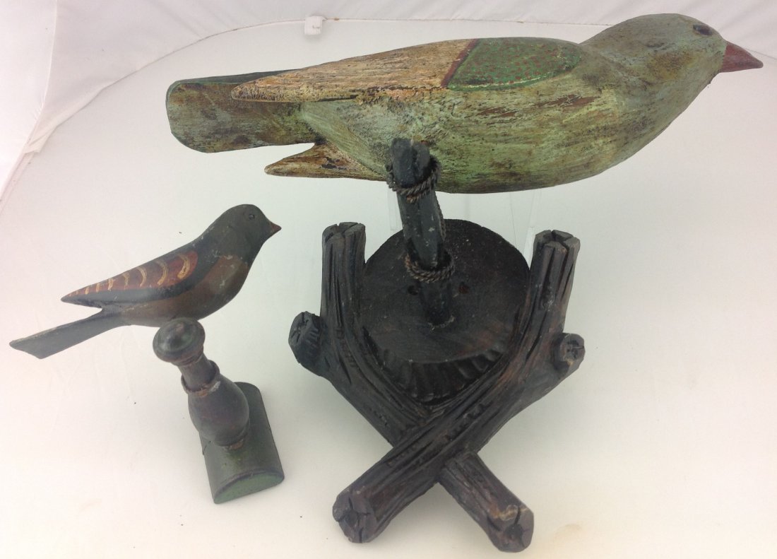 Pair of Hand Painted Folk Art Wooden Birds (1 of 2)