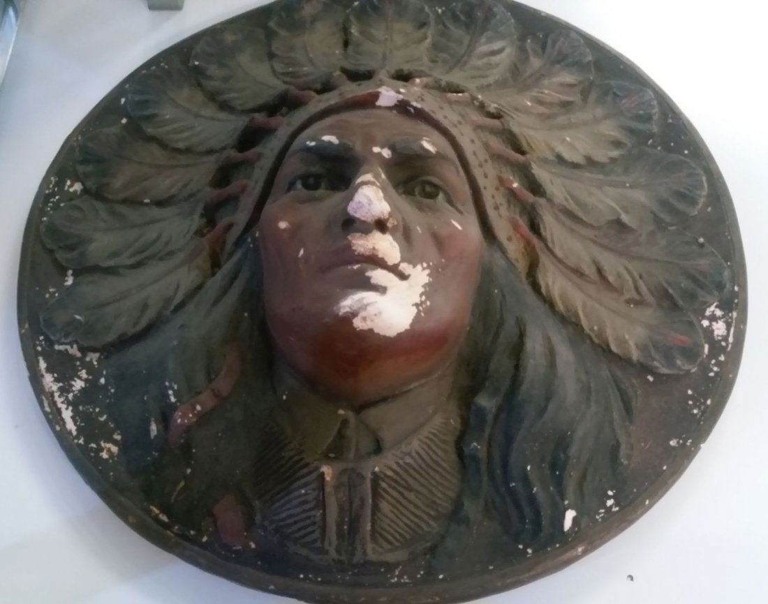 Antique Chalkware Cigar Store Indian Chief Head Wall (1 of 1)