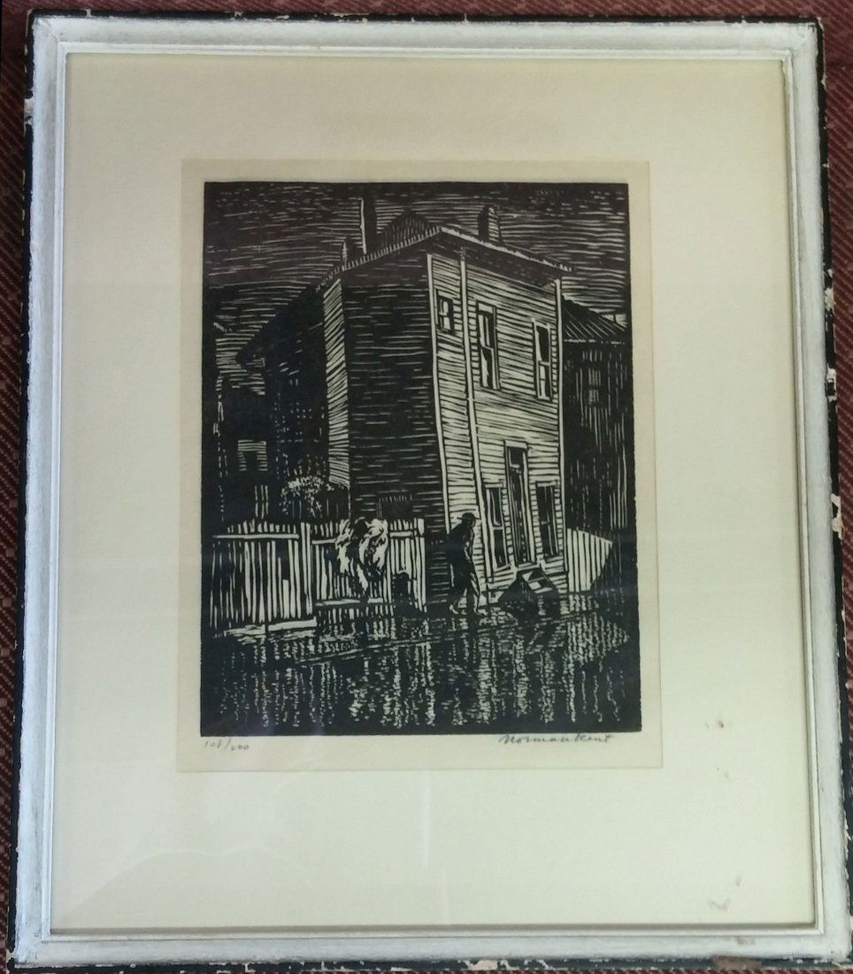 Norman Kent Woodcut Block Print "Queer House" (1 of 2)