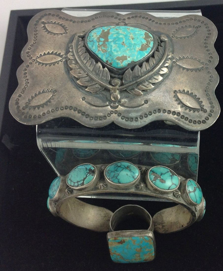 Navajo Cuff Bracelet, Ring, Belt Buckle Silver Old Pawn (1 of 2)