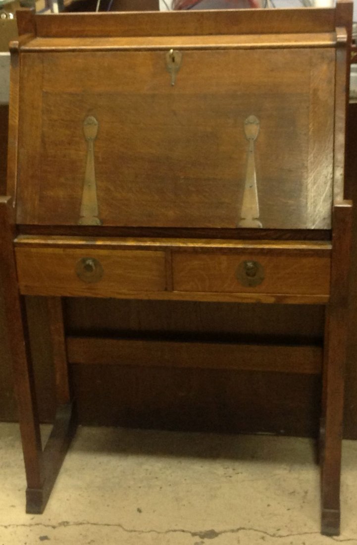 Arts and Crafts Mission / Oak Slant Front Ladies Desk (1 of 5)