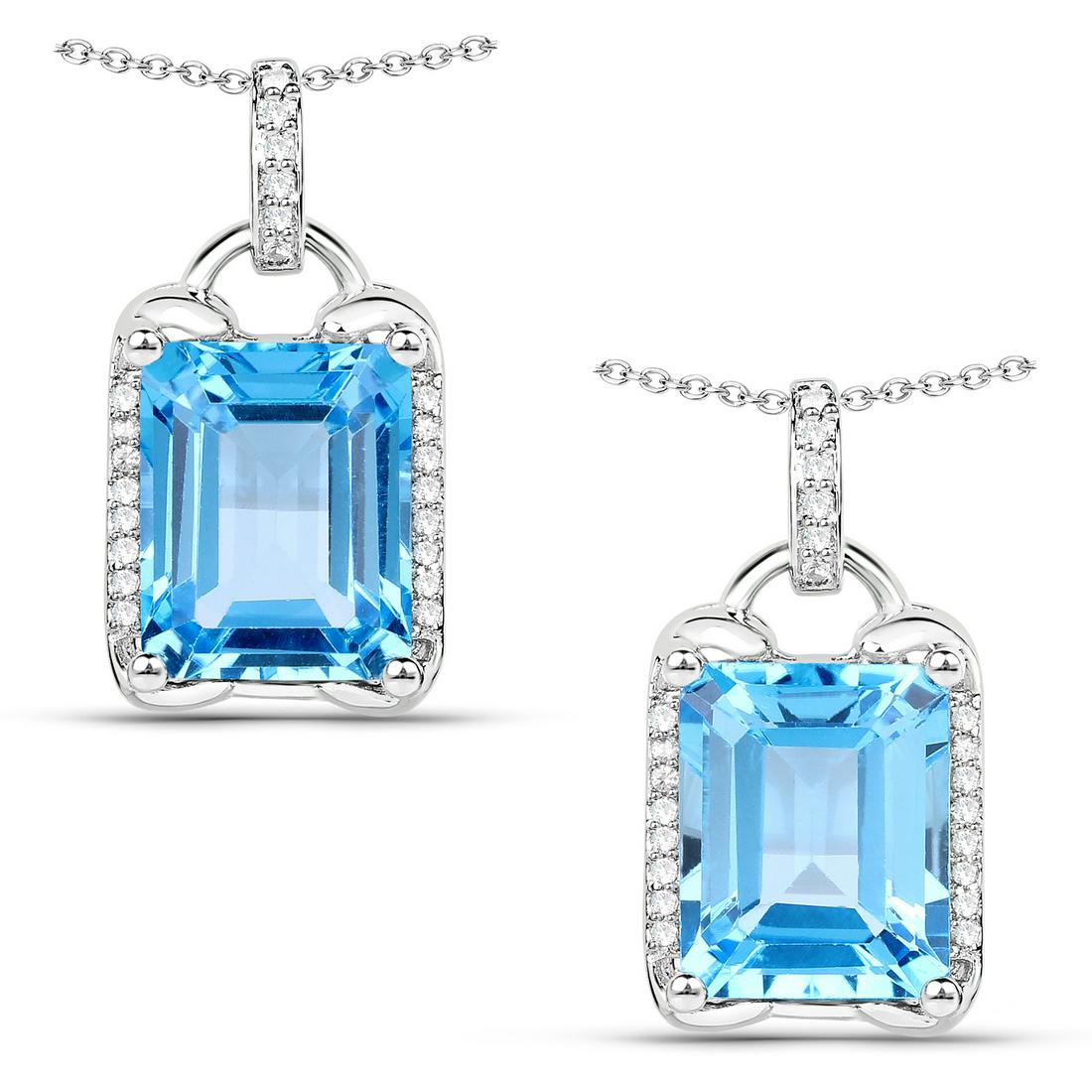 4.00 ctw Genuine Swiss Blue Topaz and White Zircon .925: 4.00 Carat Genuine Swiss Blue Topaz and White Zircon .925 Sterling Silver Pendant Swiss Blue Topaz Octagon/10x8mm - 1/3.89 ctw Natural Irradiated White Zircon Round/0.80mm - 22/0.11 ctw Synthetic Heat