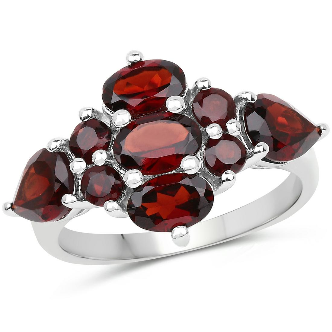 3.71 ctw Genuine Garnet .925 Sterling Silver Ring: 3.71 Carat Genuine Garnet .925 Sterling Silver Ring Garnet Oval/6x4mm - 3/1.68 ctw Natural Not Treated Garnet Pear/7x5mm - 2/1.70 ctw Natural Not Treated Garnet Round/3.00mm - 4/0.48 ctw Natural Not T
