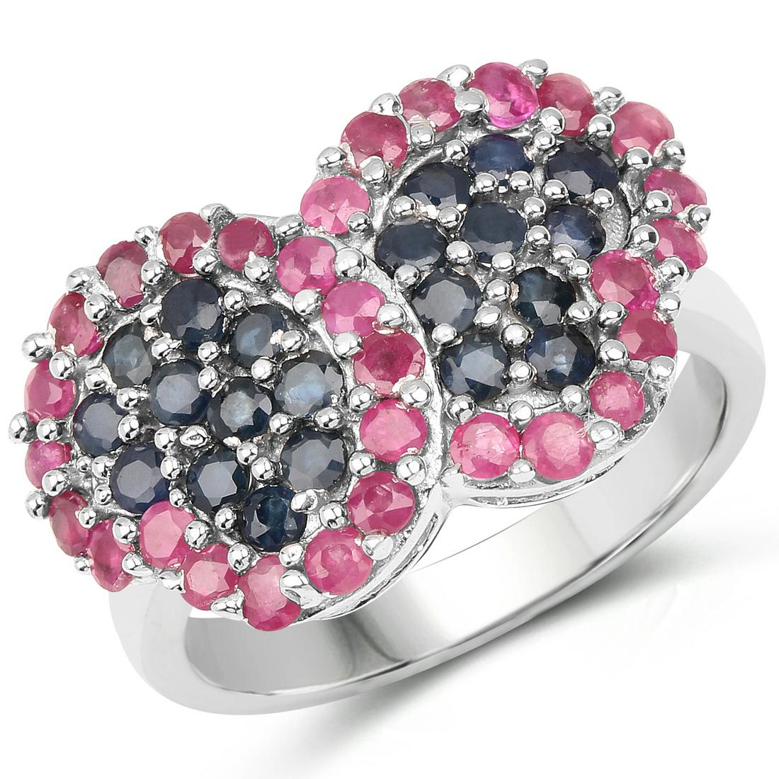 2.30 ctw Genuine Ruby and Blue Sapphire .925 Sterling: 2.30 Carat Genuine Ruby and Blue Sapphire .925 Sterling Silver Ring Ruby Round/1.90-2.00mm - 30/1.35 ctw Natural Heat Treated F Blue Sapphire Round/2.00mm - 21/0.95 ctw Natural Heat Treated E Metal Ty
