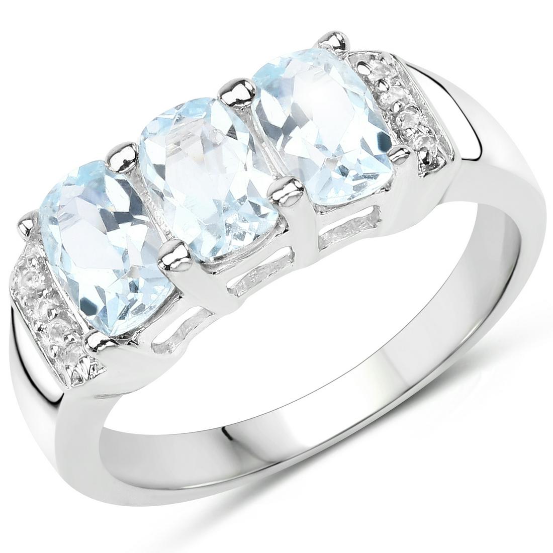 1.84 ctw Genuine Blue Topaz & White Topaz .925 Sterling: 1.84 Carat Genuine Blue Topaz & White Topaz .925 Sterling Silver Ring Blue Topaz Cushion/6x4mm - 3/1.80 ctw Natural Irradiated White Topaz Round/1.00mm - 8/0.04 ctw Natural Heat Treated C Metal Type: 