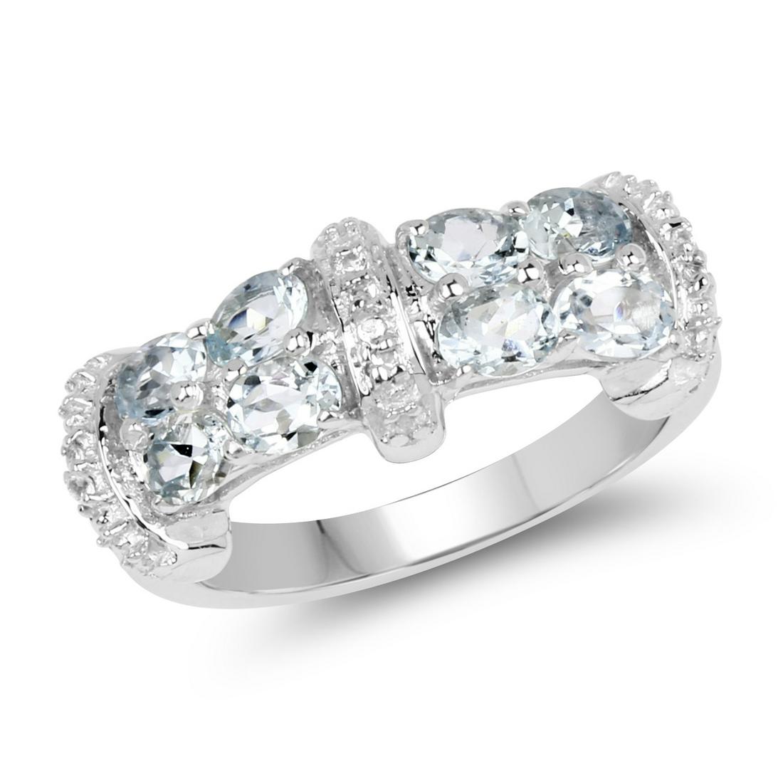 1.64 ctw Genuine Aquamarine and White Topaz .925: 1.64 Carat Genuine Aquamarine and White Topaz .925 Sterling Silver Ring Aquamarine Oval/4x3mm - 8/1.60 ctw Natural Heat Treated E White Topaz Round/1.00mm - 8/0.04 ctw Natural Heat Treated C Metal Typ