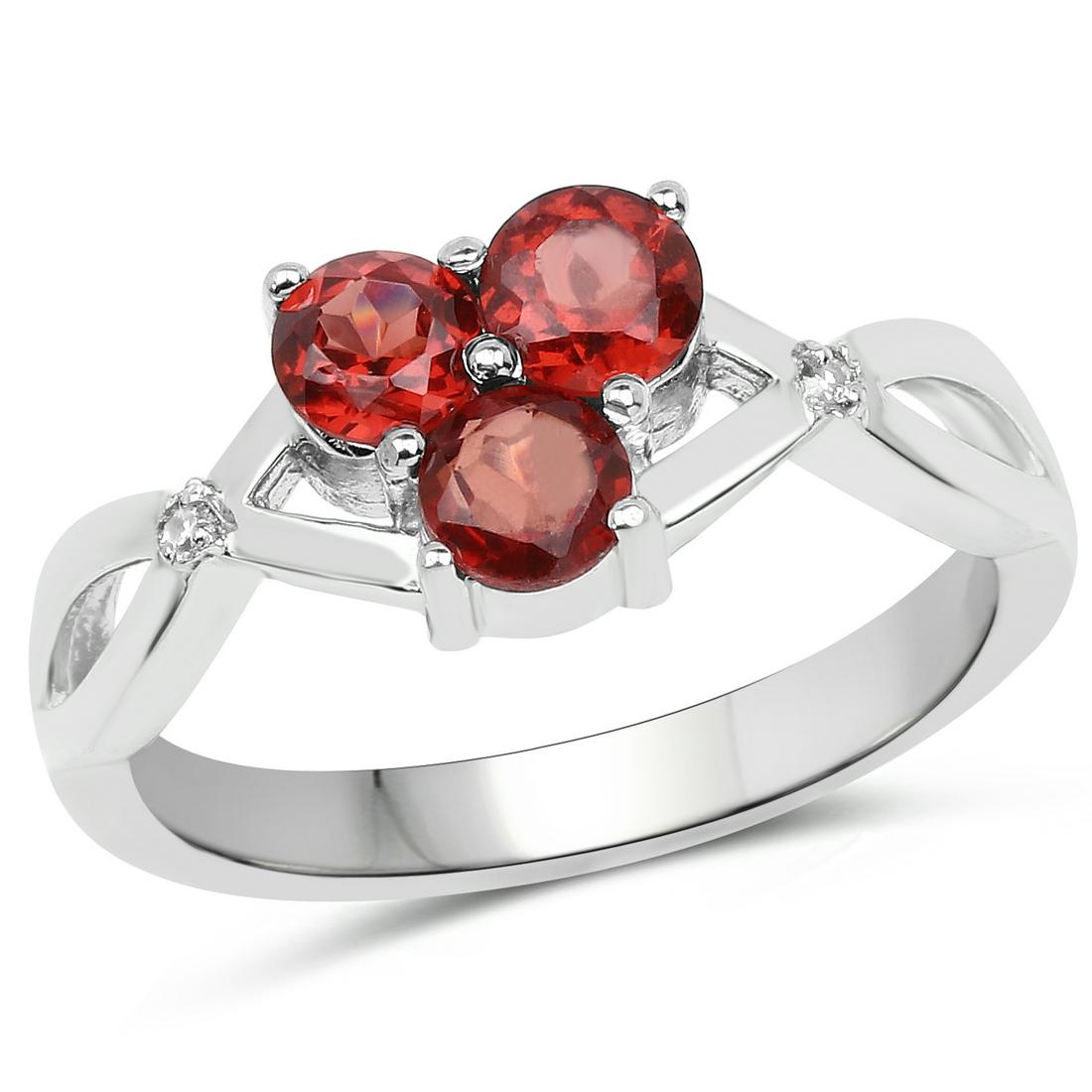 0.97 ctw Genuine Garnet and White Diamond .925 Sterling: 0.97 Carat Genuine Garnet and White Diamond .925 Sterling Silver Ring Garnet Round/4.00mm - 3/0.96 ctw Natural Not Treated White Diamond Round/1.00mm - 2/0.01 ctw Natural Not Treated Metal Type: .925
