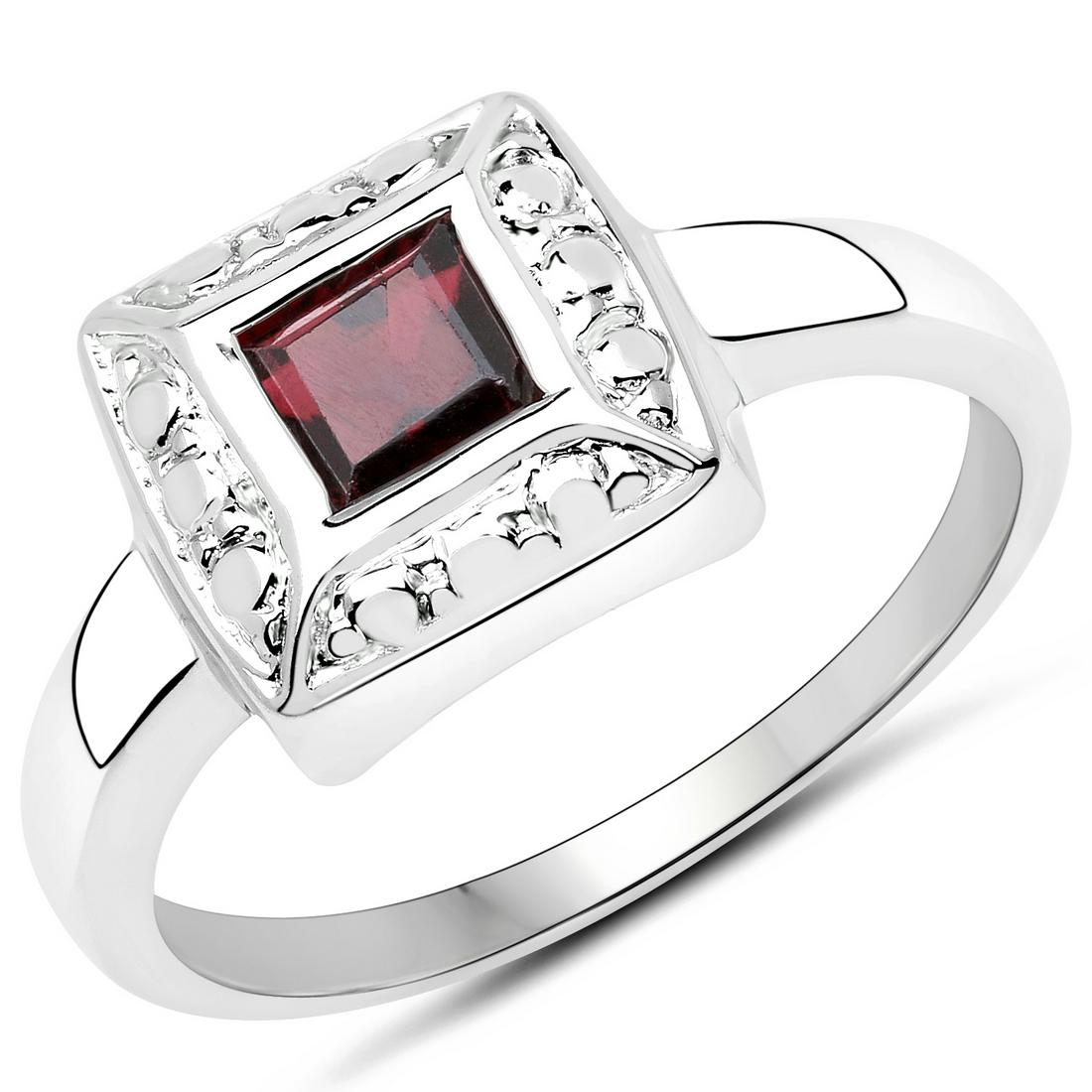 0.80 ctw Genuine Garnet .925 Sterling Silver Ring: 0.80 Carat Genuine Garnet .925 Sterling Silver Ring Garnet Square/5.00mm - 1/0.80 ctw Natural Not Treated Metal Type: .925 Sterling Silver Approx. Item Weight: 3.65 grams SKU: QR1465G-SSR