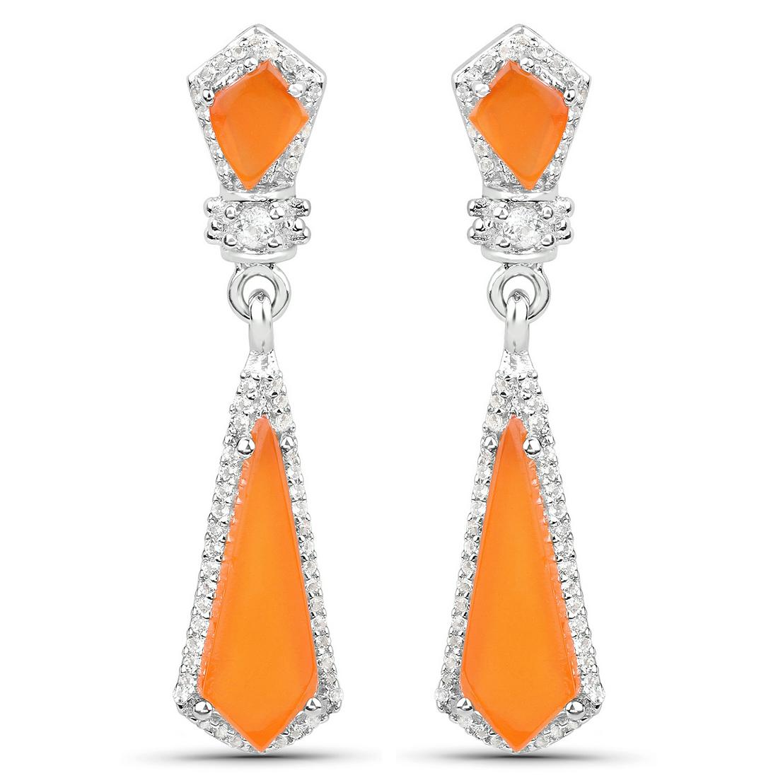 4.47 ctw Genuine Carnelian and White Topaz .925: 4.47 Carat Genuine Carnelian and White Topaz .925 Sterling Silver Earrings Carnelian Fancy/16x5mm - 2/2.79 ctw Carnelian Fancy/6x4mm - 2/1.08 ctw White Topaz Round/2.00mm - 2/0.07 ctw Natural Heat Tre