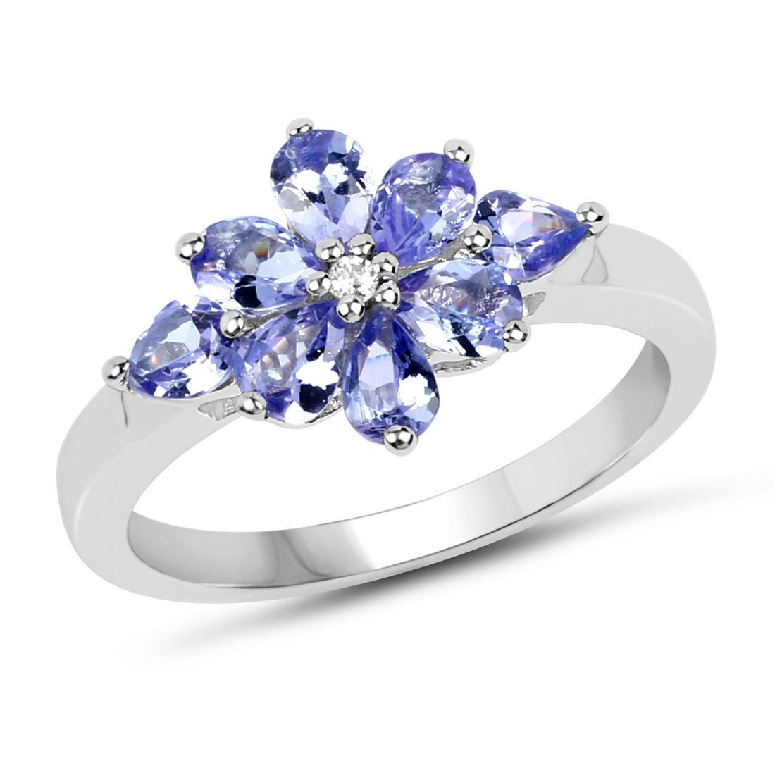 1.14 ctw Genuine Tanzanite and White Topaz .925: 1.14 Carat Genuine Tanzanite and White Topaz .925 Sterling Silver Ring Tanzanite Pear/4x3mm - 8/1.12 ctw Natural Heat Treated E White Topaz Round/1.50mm - 1/0.02 ctw Natural Heat Treated C Metal Type: