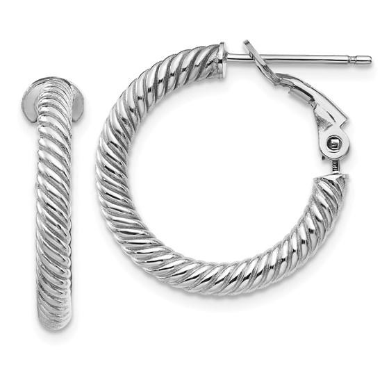 10k White Gold Twisted Round Omega Back Hoop Earrings -: One piece 10k White Gold Twisted Round Omega Back Hoop Earrings - 15 mm SKU: 3K184669
