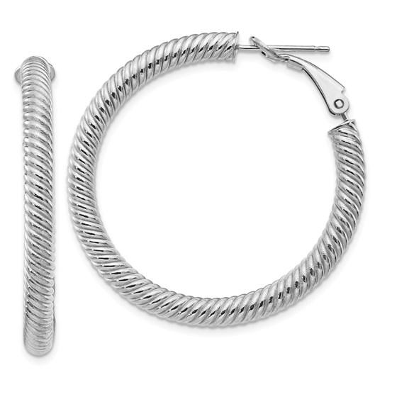 14k White Gold Twisted Round Omega Back Hoop Earrings -: One piece 14k White Gold Twisted Round Omega Back Hoop Earrings - 30 mm SKU: 3K184732