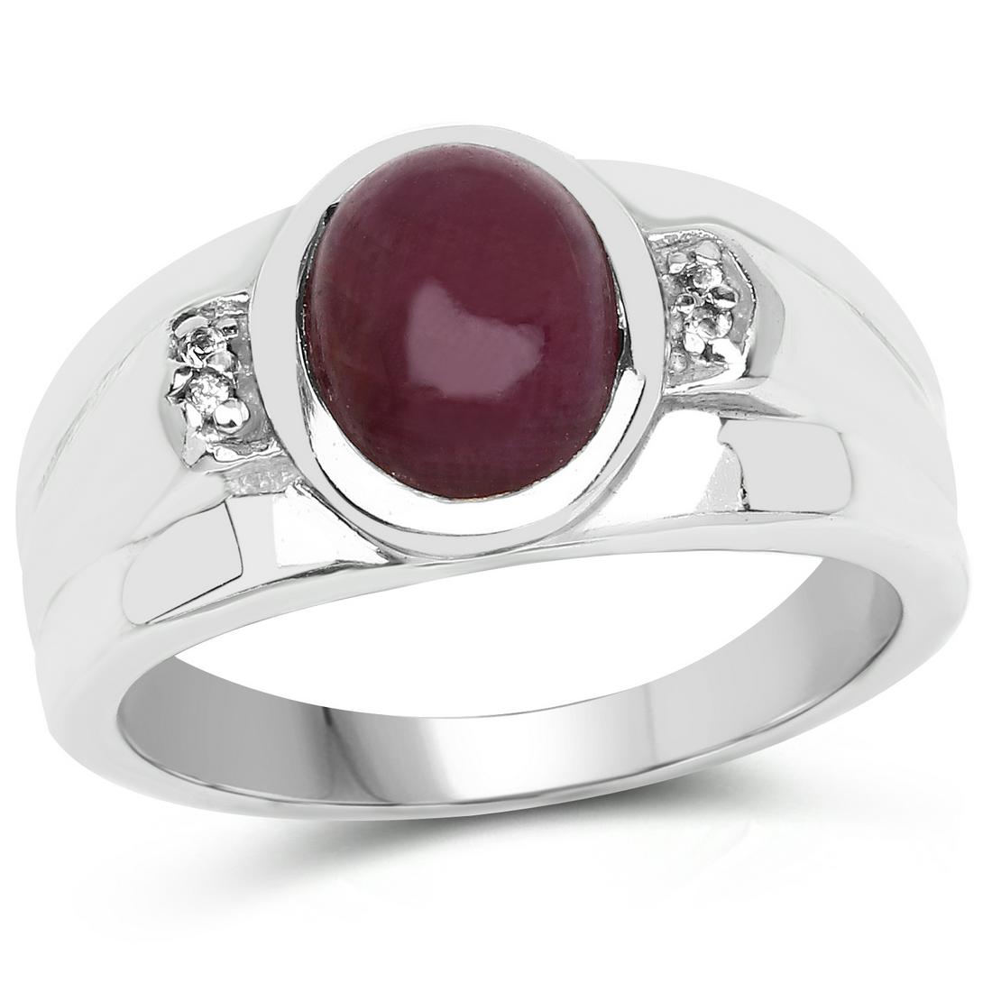 2.74 ctw Genuine Ruby and White Topaz Brass Ring: 2.74 Carat Genuine Ruby and White Topaz Brass Ring Ruby Oval/9x7mm - 1/2.72 ctw Natural Heat Treated F White Topaz Round/1.00mm - 4/0.02 ctw Natural Heat Treated C Metal Type: Brass Approx. Item Weigh