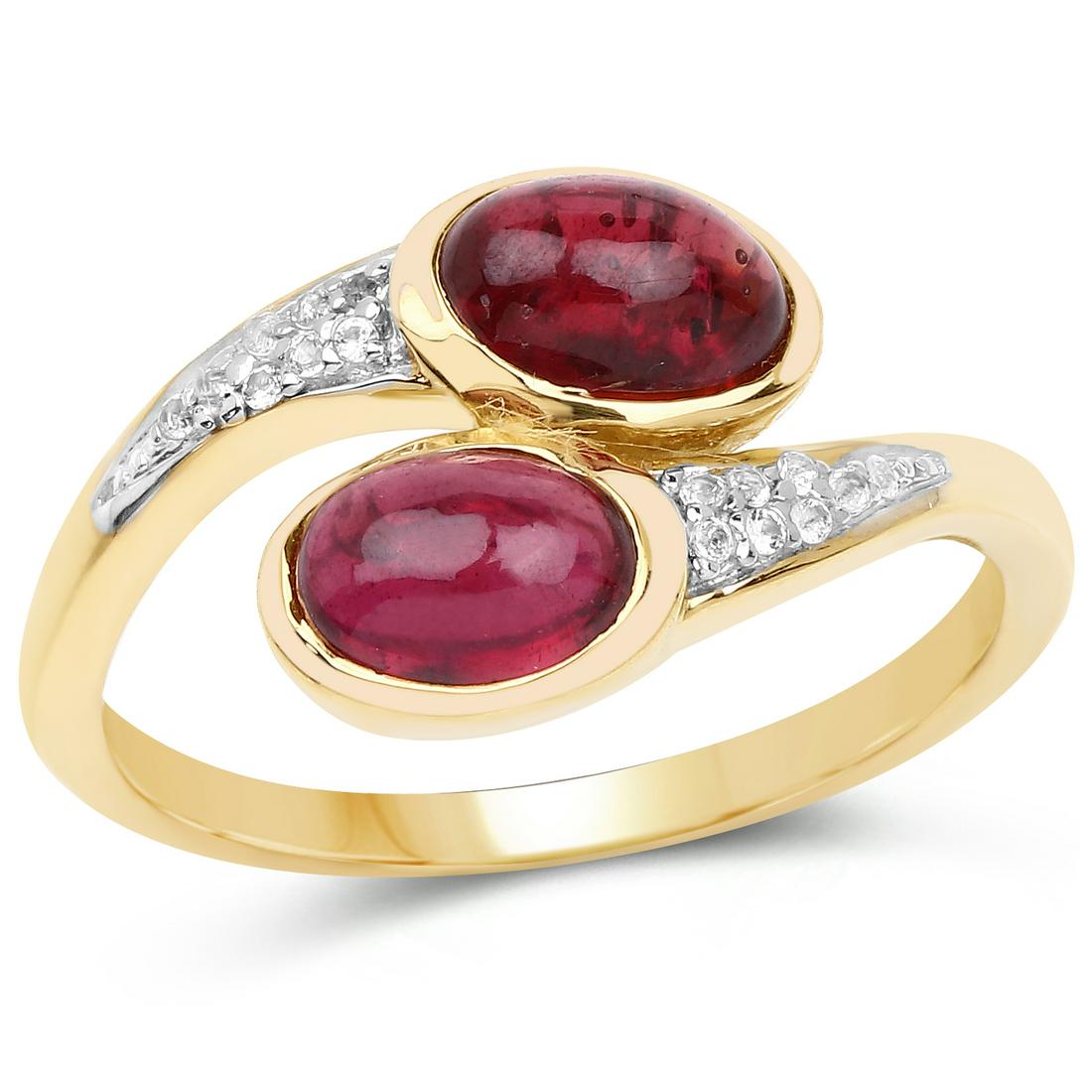 14K Yellow Gold Plated 2.38 ctw Glass Filled Ruby and: 14K Yellow Gold Plated 2.38 Carat Glass Filled Ruby and White Topaz .925 Sterling Silver Ring Glass Filled Ruby Oval/7x5mm - 2/2.30 ctw Natural Heat Treated H White Topaz Round/1.00mm - 16/0.08 ctw Na
