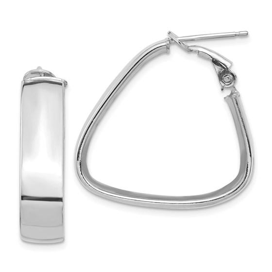14k White Gold Omega Back Triangle Hoop Earrings - 7x27: One piece 14k White Gold Omega Back Triangle Hoop Earrings - 7x27 mm SKU: 3K184476