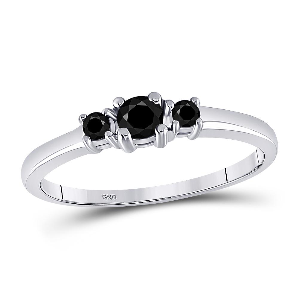 10k White Gold Black Color Enhanced 3-stone Diamond: 10k White Gold Black Color Enhanced 3-stone Diamond Bridal Wedding Engagement Ring 1/4 Cttw - SKU: RB83143 Round Colored Black Diamond 1/4 ct.t.w. I3 clarity Black color 3-stone setting