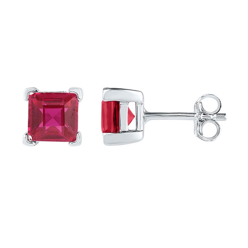 Sterling Silver Lab-Created Ruby Solitaire Stud: Sterling Silver Lab-Created Ruby Solitaire Stud Earrings 2.00 Cttw - SKU: RB106757 2.00 Carats total weight Princess Lab Ruby 2.00 ct.t.w. Flawless clarity Red color 4-prong